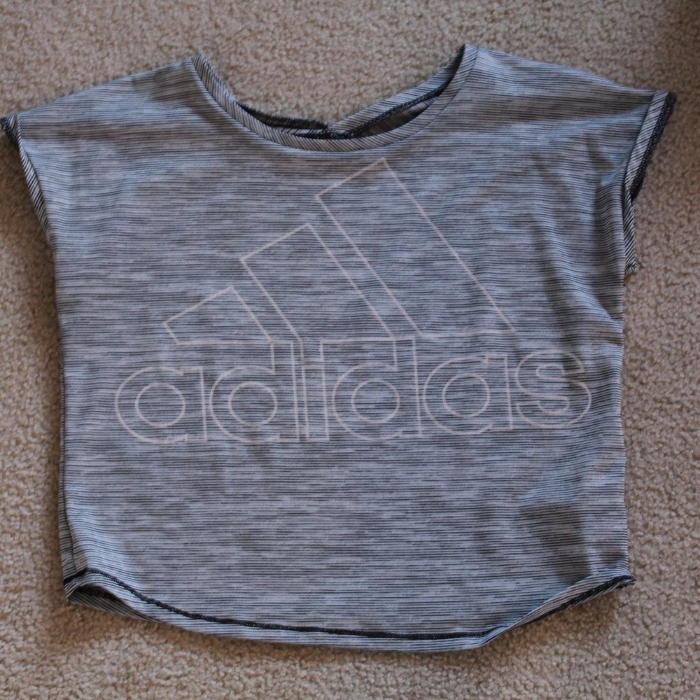 Girls adidas black and white striped top